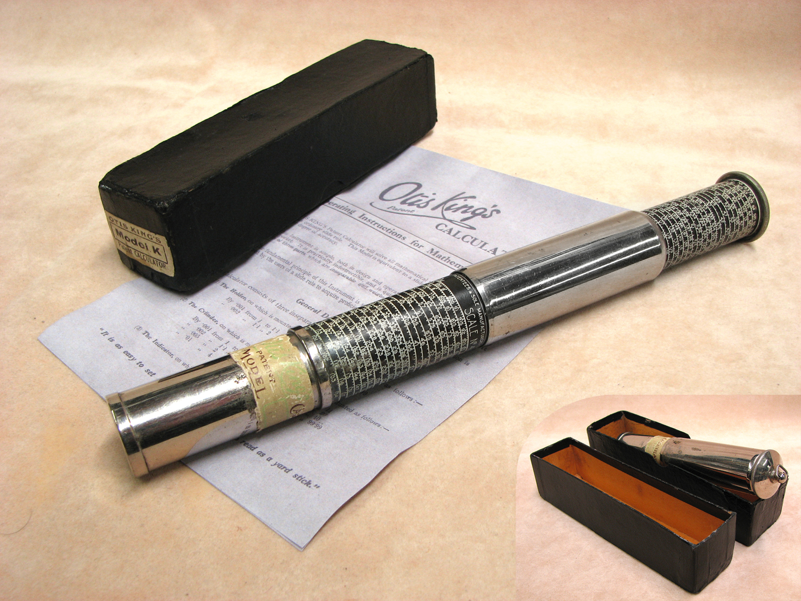 1920's Otis King Model K type A calculator with rare white on black scales